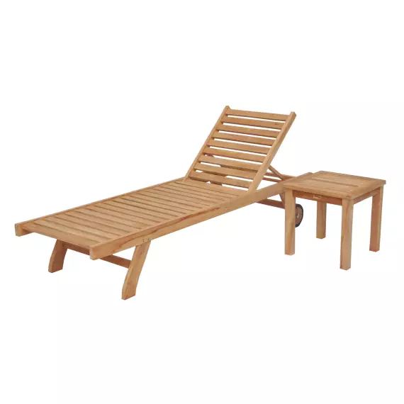 Bain de soleil droit avec table d&rsquo;appoint en teck