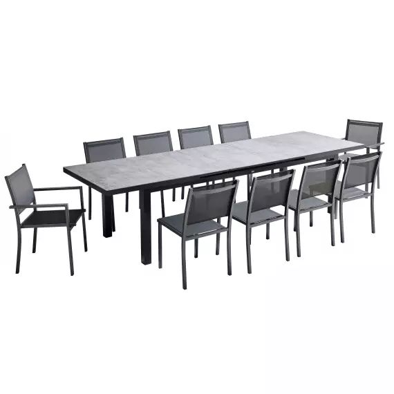 Ensemble table de jardin avec 8 chaises et 2 fauteuils béton