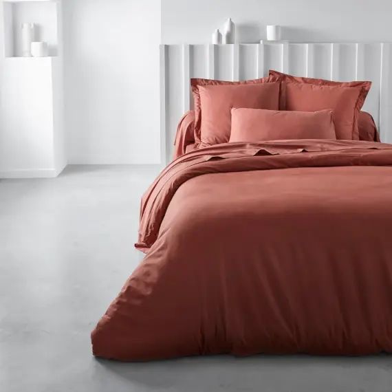 Housse de couette en Coton Rouge brique 140×200 cm