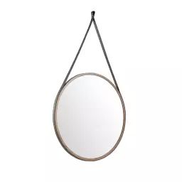 Miroir circulaire moderne en bois de noyer