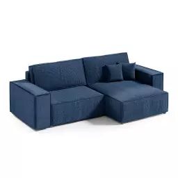 Canapé d’angle 3 places velours côtelé bleu