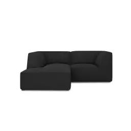 Canapé d’angle gauche 3 places en tissu structurel noir