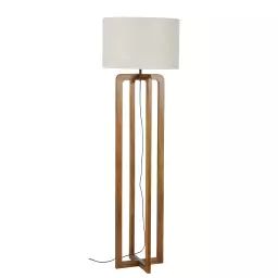 Lampadaire en bois de manguier et abat-jour en lin beige H166