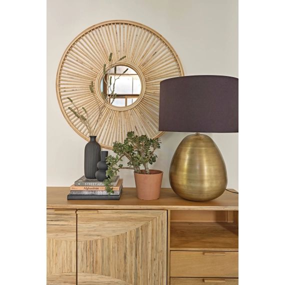 Miroir rond en rotin tressé beige D101