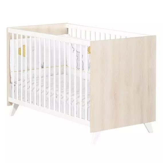 Lit bébé en bois BABY PRICE – Scandi gris – 120×60 – Sommier réglable – beige