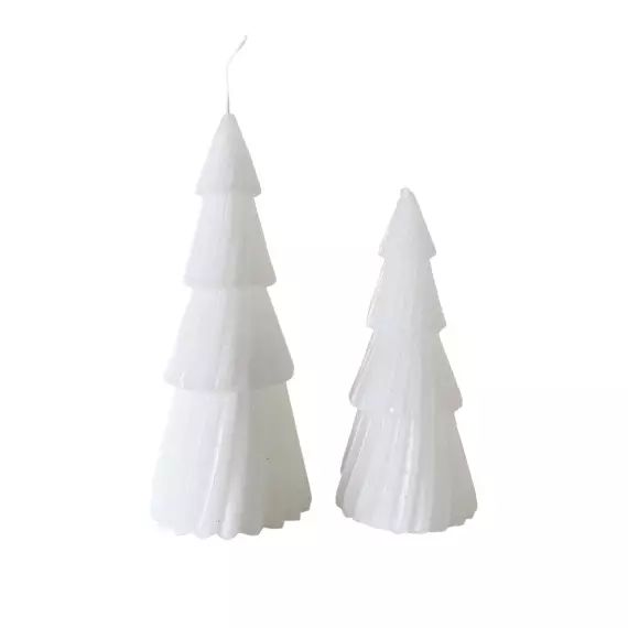 Lot de 2 bougies de Noël en forme d’arbre en cire de soja blanche