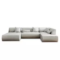 Canapé modulable 7 places angle droit en tissu gris clair
