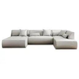 Canapé modulable 7 places angle droit en tissu gris clair