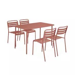 Ensemble de jardin en acier terracotta table rectangulaire 4 chaises