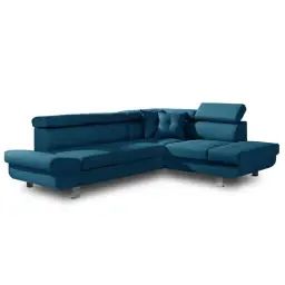 Canapé d&rsquo;angle droit convertible 5 places Tissu Bleu canard