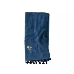 Drap de bain coton d’Egypte bouclette brodé bleu 70 x 120 cm