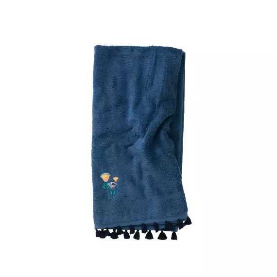 Drap de bain coton d’Egypte bouclette brodé bleu 70 x 120 cm