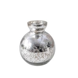 Vase boule en verre mercurisé argent