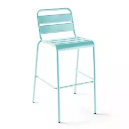 Chaise haute de jardin en métal turquoise