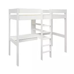 Lit mezzanine en bois avec son fauteuil 90 x 190 cm blanc