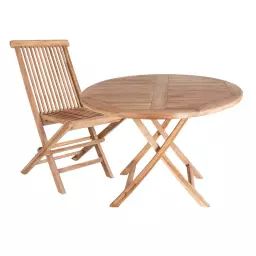 Table de jardin Ø 100 cm + 4 chaises en teck