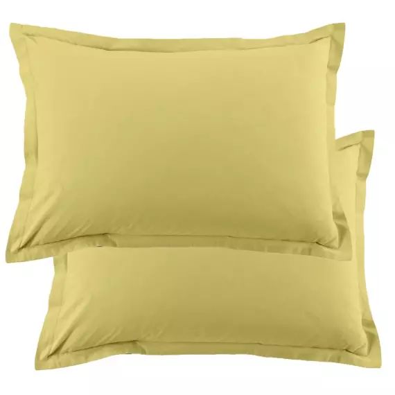 Lot de 2 taies d’oreiller rectangles coton jaune dorées 50×70 cm