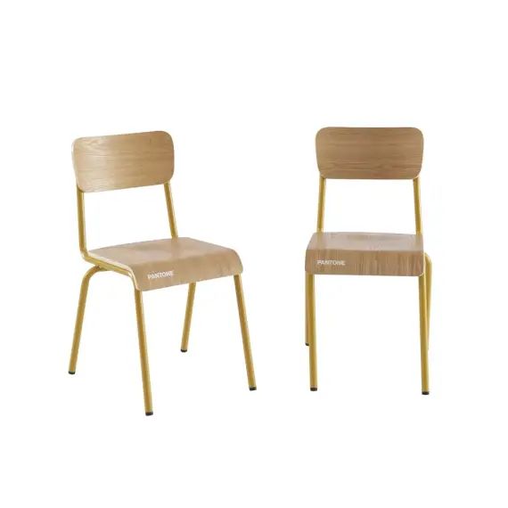 Lot de 2 chaises  jaune moutarde et placage frên