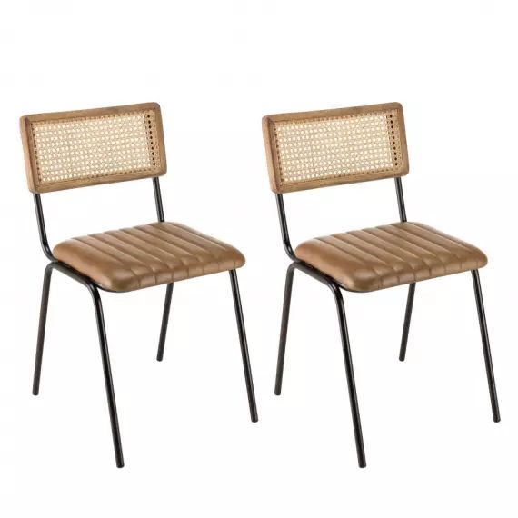 Lot de 2 chaises manguier assise matelassée cuir dossier droit