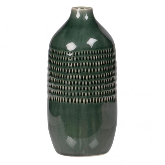 Vase bouteille en grès vert à motifs H24