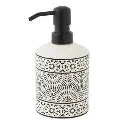 Distributeur de savon en porcelaine blanc et noir