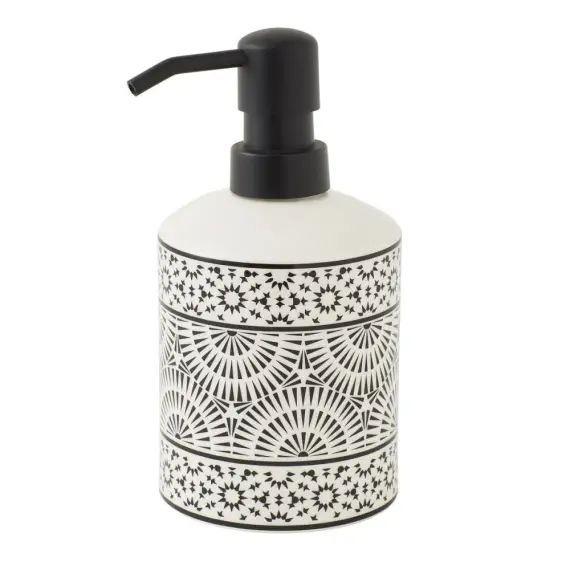 Distributeur de savon en porcelaine blanc et noir