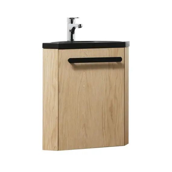 Meuble lave-mains effet bois clair avec robinet