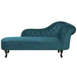 Chaise longue Chesterfield en velours vert émeraude côté droit