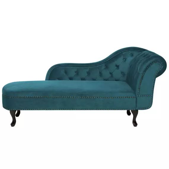 Chaise longue Chesterfield en velours vert émeraude côté droit