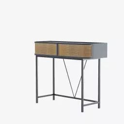 Table console noire avec tiroirs rotin tressé, Daphné