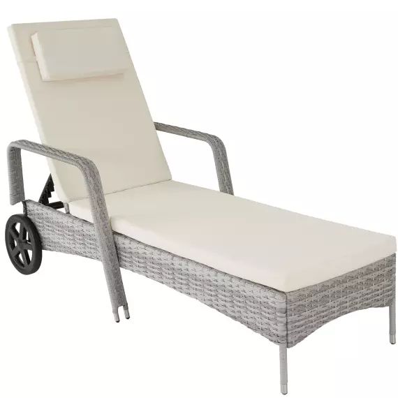 Bain de soleil aluminium Cassis 6 positions avec roulettes gris clair