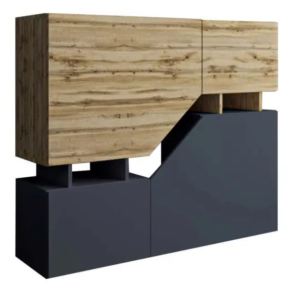 Buffet Haut Industriel 120 cm Bois / Gris