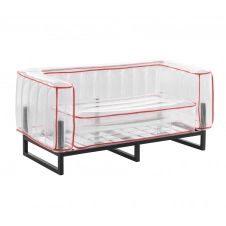 Canapé 2 places tpu transparent cadre en aluminium passepoil rouge