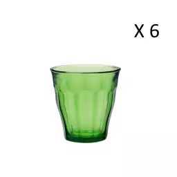Lot de 6 – Verre à eau 25 cl en verre trempé résistant teinté vert