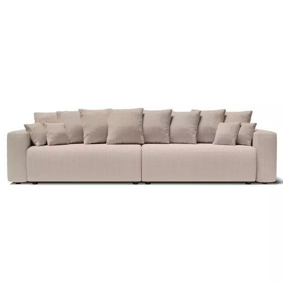 Canapé droit XL convertible en velours côtelé 5 places grège