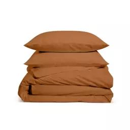 Parure de lit unie en percale de coton terracotta 140x200cm