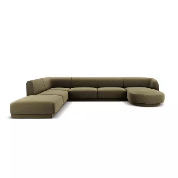 Canapé d’angle côté gauche 6 places en tissu velours vert