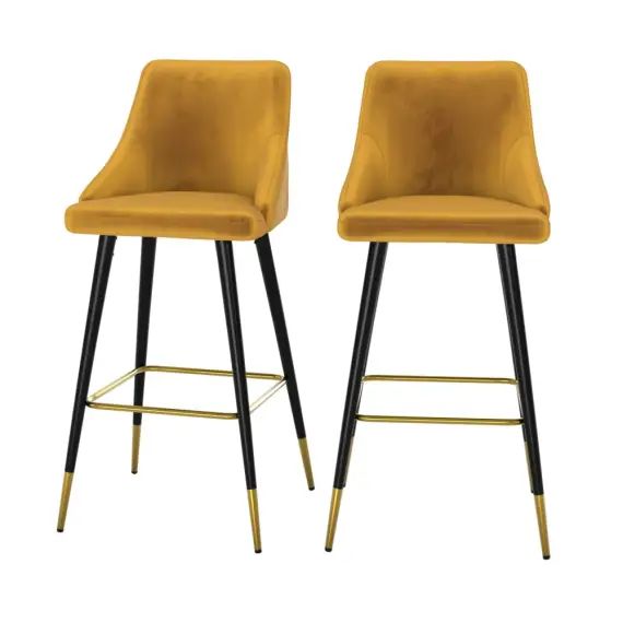 Chaise de bar en velours jaune curry 77,5 cm (lot de 2)