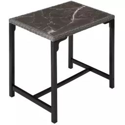 Table de bar en rotin avec cadre en Aluminium et Bois gris