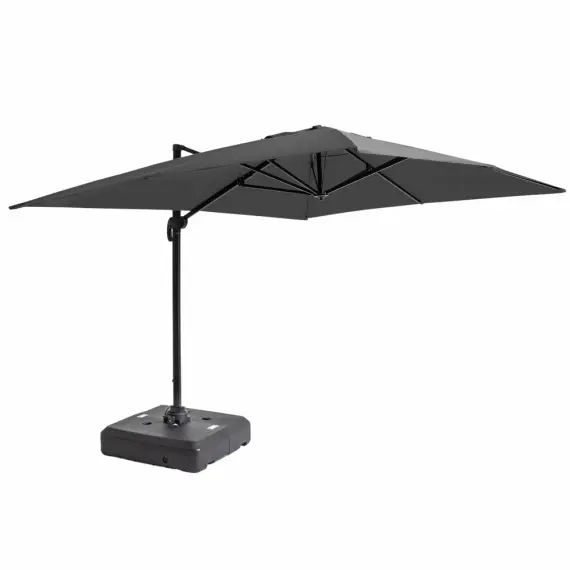 Parasol déporté 3x4m et dalle à lester sur roues aluminium gris