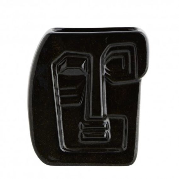 Vase visage en céramique noir H7cm