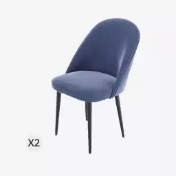 Lot de 2 chaises en velours bleu & métal noir Nina