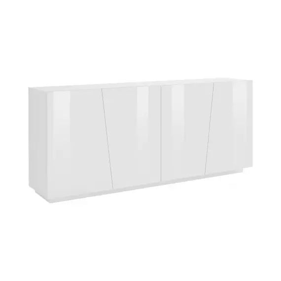 Buffet 4 portes blanc brillant effet bois