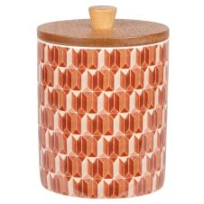 Pot en porcelaine terracotta et beige et couvercle en bambou H12