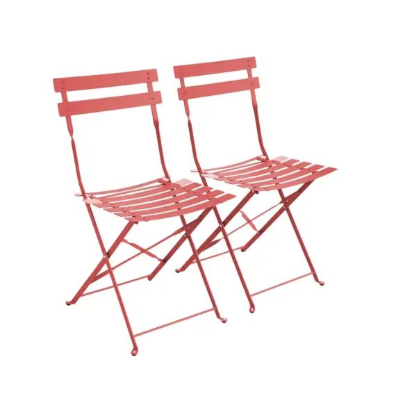Lot de 2 chaises de jardin pliables en acier  terra cotta