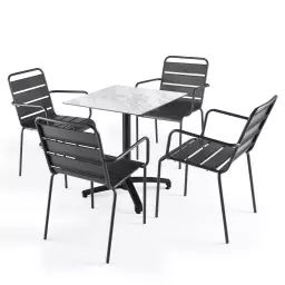 Ensemble table de jardin stratifié marbre et 4 fauteuils gris