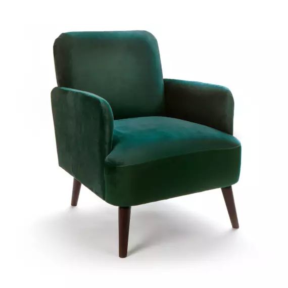 Fauteuil rétro velours vert forêt