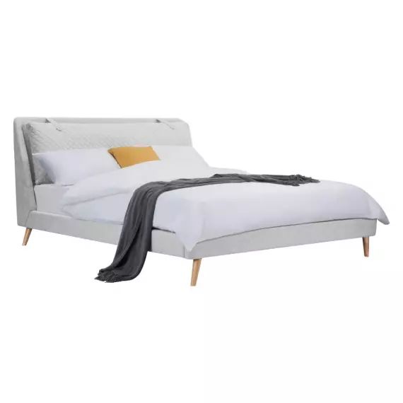 Lit double 140×190 cm en tissu gris clair