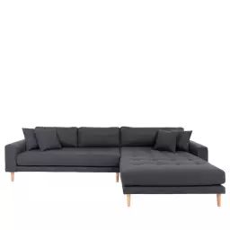 Canapé d’angle droit 4 places en tissu gris foncé