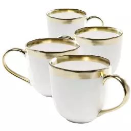 Mug en porcelaine dorée et blanche D10 – Lot de 4